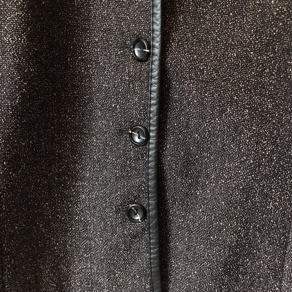 Vtg Pendleton Petite Size 8 Black Wool Blend Tweed Jacket Blazer Leather Trim - Picture 4 of 6